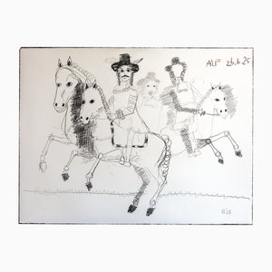 Rubins Johannes Spaans, Porträt von Frederik Rihel zu Pferd, 2025, Kohle auf Baumwollpapier