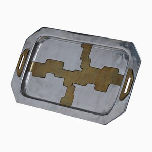 Brutalist Metal and Brass Tray by David Marshall, 1970s