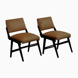 Wood and Velvet Chairs, Italy, 1960s, Set of 2