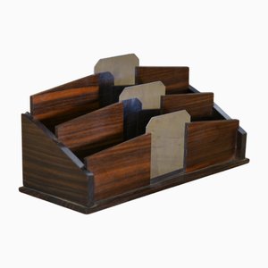 Art Deco Wood and Polished Stainless Steel Letter Rack, 1930s
