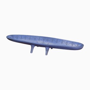 Long Blue Ceramic Catchall from Atelier Mornac, 1950s