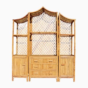 Librería estilo pagoda de ratán, años 70