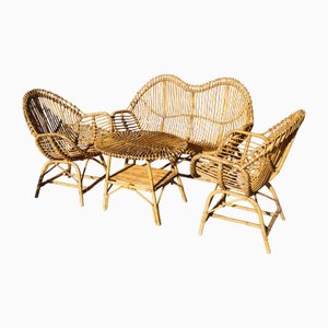 Franco Albini zugeschriebene Rattan & Bambus Gartenmöbel, Italien, 1960er, 4er Set