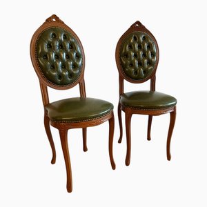 Grüne Lederstühle im Louis XVI Stil, 2 . Set