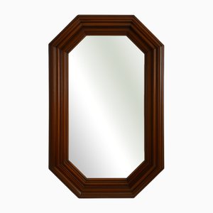 Specchio ottagonale in legno marrone, Scandinavia, anni '60