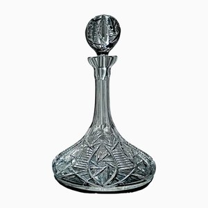 Mid-Century Bohemian Crystal Ship Decanter with Pinwheel Cut and Stopper, 1950s