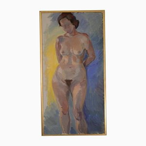 Knut Måsö, Aktmodell Against Blue, 1970er, Öl auf Leinwand, Gerahmt