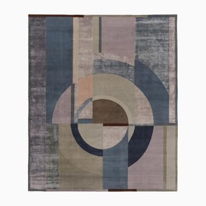 French Rug in Blues with Bold Geometric Collage by Rug&Kilim