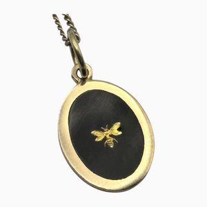Vintage 9 Karat Gold Onyx Bee Pendant Necklace