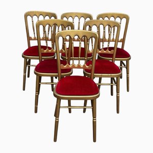 Louis Style Upholstered Gilt Wood Dining Chairs, Set of 6