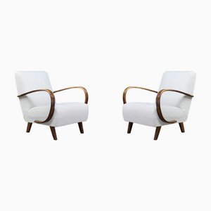 Bentwood Lounge Chairs in Bouclé by Jindřich Halabala, Czechoslovakia, 1930, Set of 2