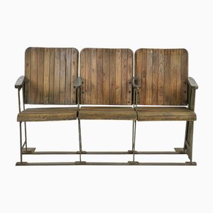 Sedili da cinema a tre posti in legno patinato e metallo