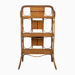 Mid-Century Rattan, Bamboo and Wicker Bookcase or Etagere, Italy, 1960s