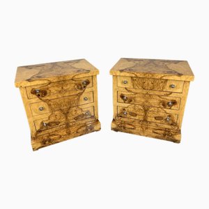 French Art Deco Burr Bedside Tables, Set of 2