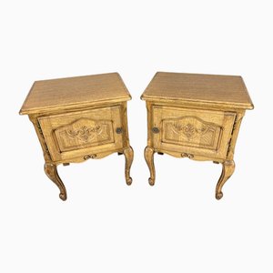 Vintage French Louis Style Oak Nightstands, Set of 2