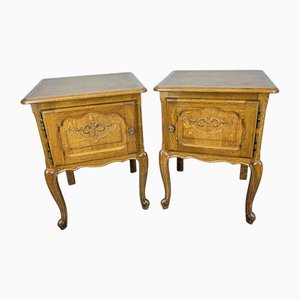 Tables de Chevet Vintage Style Louis en Chêne, Set de 2