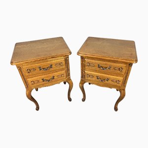 Tables de Chevet Vintage Style Louis en Chêne, Set de 2