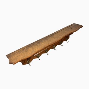 Vintage French Carved Oak 6-Hook Coat Rack