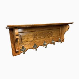 Vintage French Carved Oak 5-Hook Coat Rack