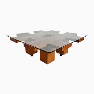 Tavolino da caffè Mid-Century moderno in olmo con motivo a griglia di Marco Zanuso, anni '60