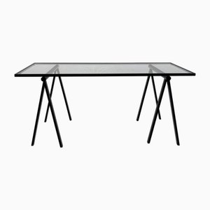 Trestle Desk in Steel and Glass by Rodney Kinsman for Bieffeplast, 1980s