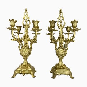 Rokoko Kerzenhalter aus Vergoldeter Bronze, 2er Set