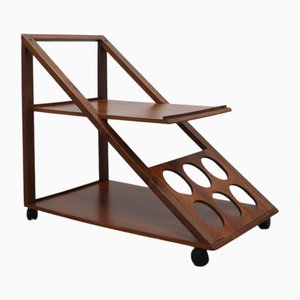 Carrello bar vintage geometrico in noce, anni '70