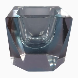 Cenicero cúbico sumergido de cristal de Murano morado y verde, años 60