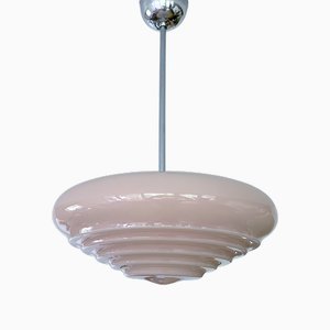 Art Deco Pendant Light in Pink Glass, 1930s