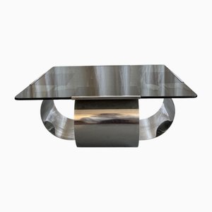 Mid-Century Modern Stainless Steel and Smoked Glass Coffee Table by Francois Monnet for Kappa, 1970s