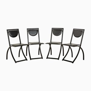 Sedie Sinus in pelle nera di KFF, set di 4