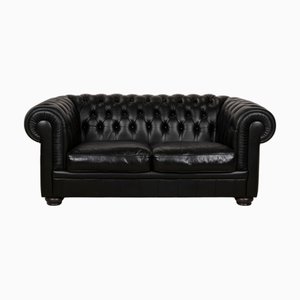 King Chesterfield 2-Seater Sofa in Black Leather from Natuzzi