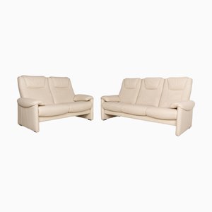 Cremefarbene 3-Sitzer und 2-Sitzer Ledersofas von Willi Schillig, 2er Set