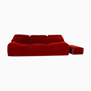 Canapé 3 Places et Ottomane Plumy en Tissu Rouge de Ligne Roset, Set de 2