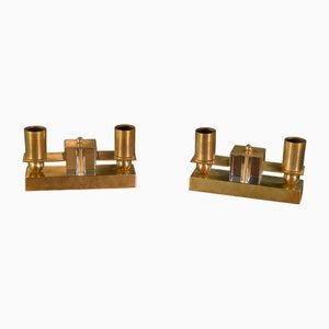 Lampade da parete in ottone e cristallo di Boemia di Jean Royère, anni '40, set di 2