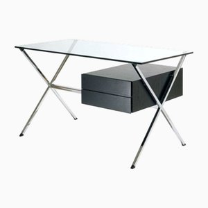 Desk in Black Wood with Glass Top by Franco Albini for Knoll, 1970s