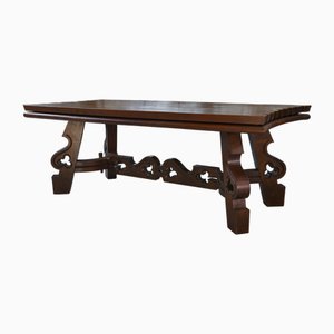 Tavolo rustico in quercia con intarsi in ceramica, anni '50