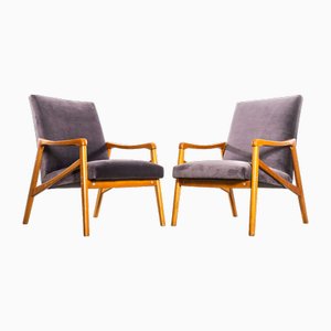 Sessel aus Grauem Baumwollsamt & Buche von Jaroslav Smidek, 1950er