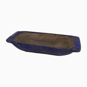 Large Antique Swedish Folk Art Blue Wooden Trough, Late 1800s