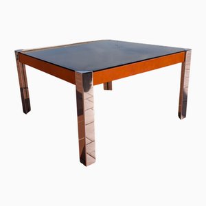 Tavolo da pranzo in vetro fumé e acciaio cromato, anni '70