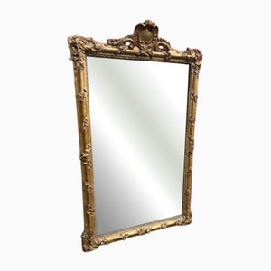 Large Antique French Carved Wood and Gesso Decorative Gilt Mirror, 1800s