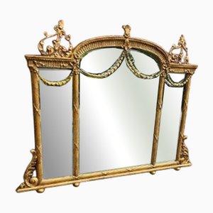 Antique English Shaped Top Gilt Ornate Overmantle Mirror, 1800s