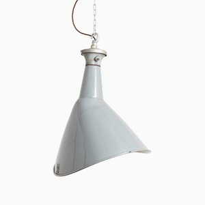Industrial Elliptical Grey Enamel Pendant Light from Benjamin, 1950s