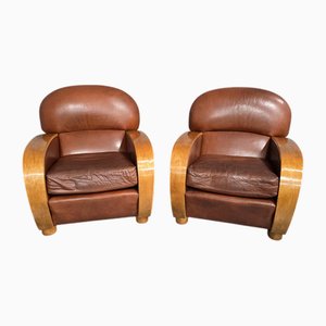 Fauteuils Club Art Déco en Cuir, Set de 2