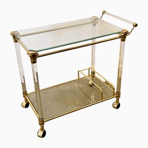 Hollywood Regency Acrylic and Brass Bar Cart, 1980s
