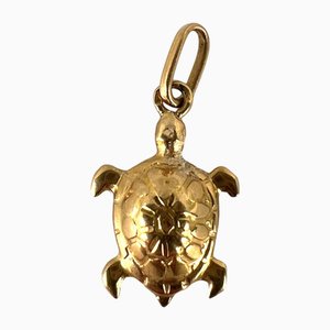 Vintage French 18k Yellow Gold Turtle Tortoise Charm Pendant, 1960s