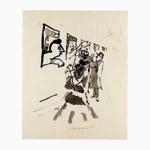 Mino Maccari, Saluti sulla ferrovia, Acquarello, 1950