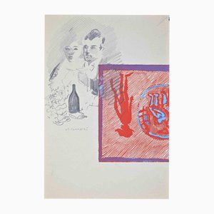 Mino Maccari, The Couple, Pencil Drawing, 1950