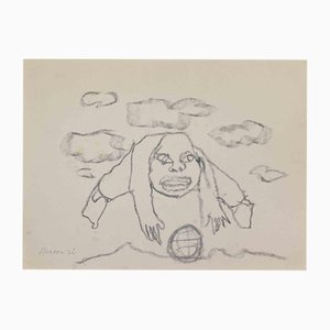 Mino Maccari, L'uomo nello spazio, Disegno a carboncino, 1970