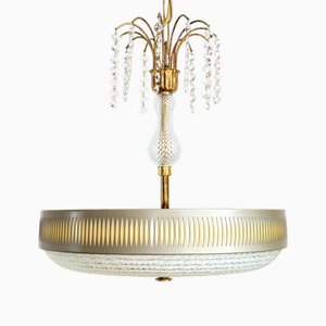 Lampada Mid-Century Hollywood Regency Space Age in ottone e vetro, anni '60